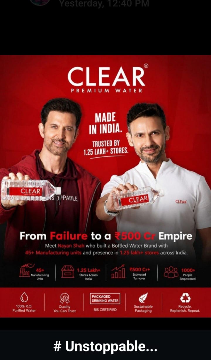 CLEAR Premium Water — Made in India, trusted by 1.25 lakh+ stores