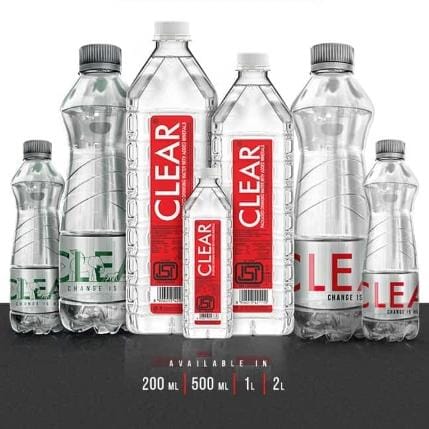 CLEAR full product range — 200ml, 500ml, 1L and 2L bottles
